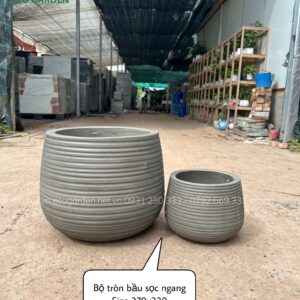 CHẬU XI MĂNG – ĐÁ MÀI BỘ TRÒN BẦU SỌC NGANG